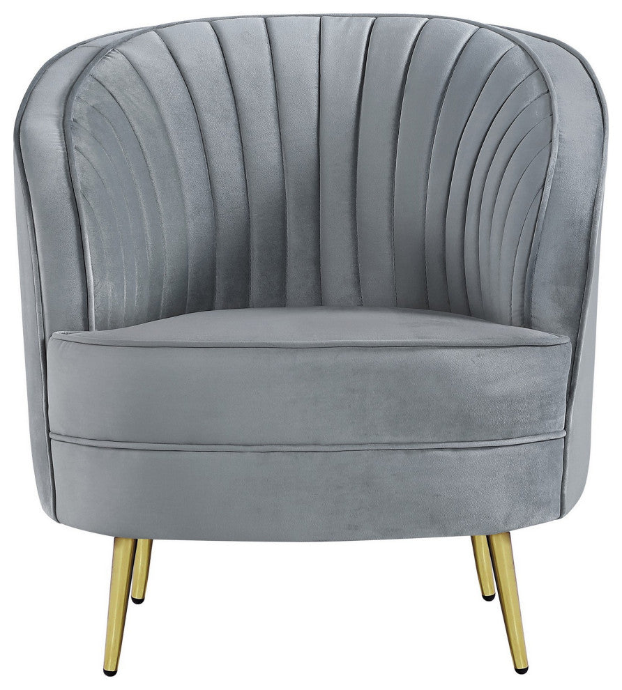 Benzara BM286332 Retro Accent Chair, Channel Tufted, Bucket Style Back, Gray