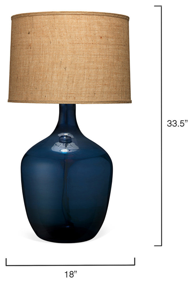 Extra Large Plum Jar Table Lamp, Navy Blue Glass With Large Drum Shade