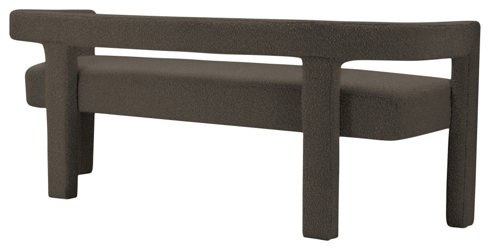Athena Boucle Fabric Upholstered Bench, Brown, Boucle Fabric