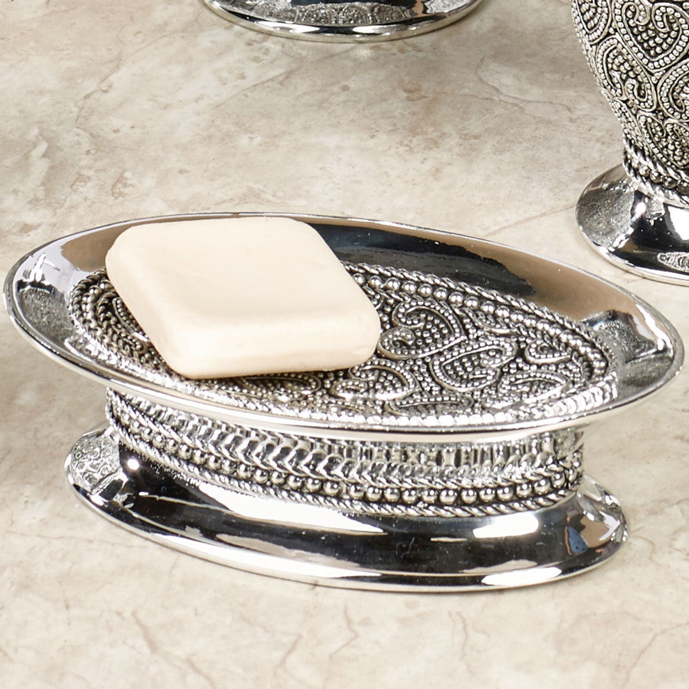 nu steel Beaded Heart 4-Piece Set Bath Collection-Silver Resin