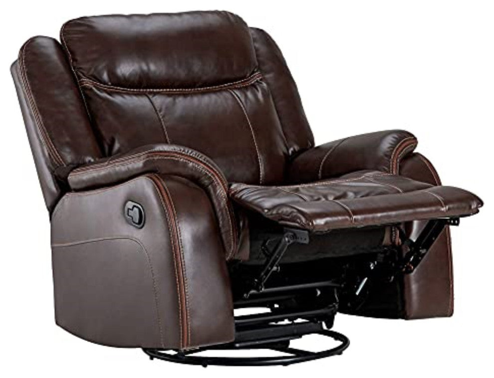 Avant 38" Wide Recliner, Reclining Rocking Swivel Chair, Brown Faux Leather