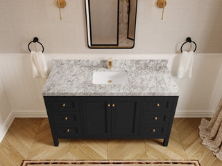 Nashville 60" Single Bathroom Vanity, Black 2" Carrara Marble