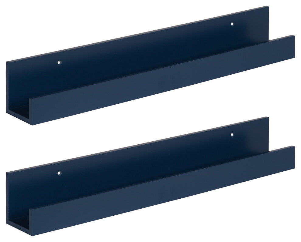 Levie Wooden Picture Ledge Wall Shelf Set, Navy Blue 2 Piece