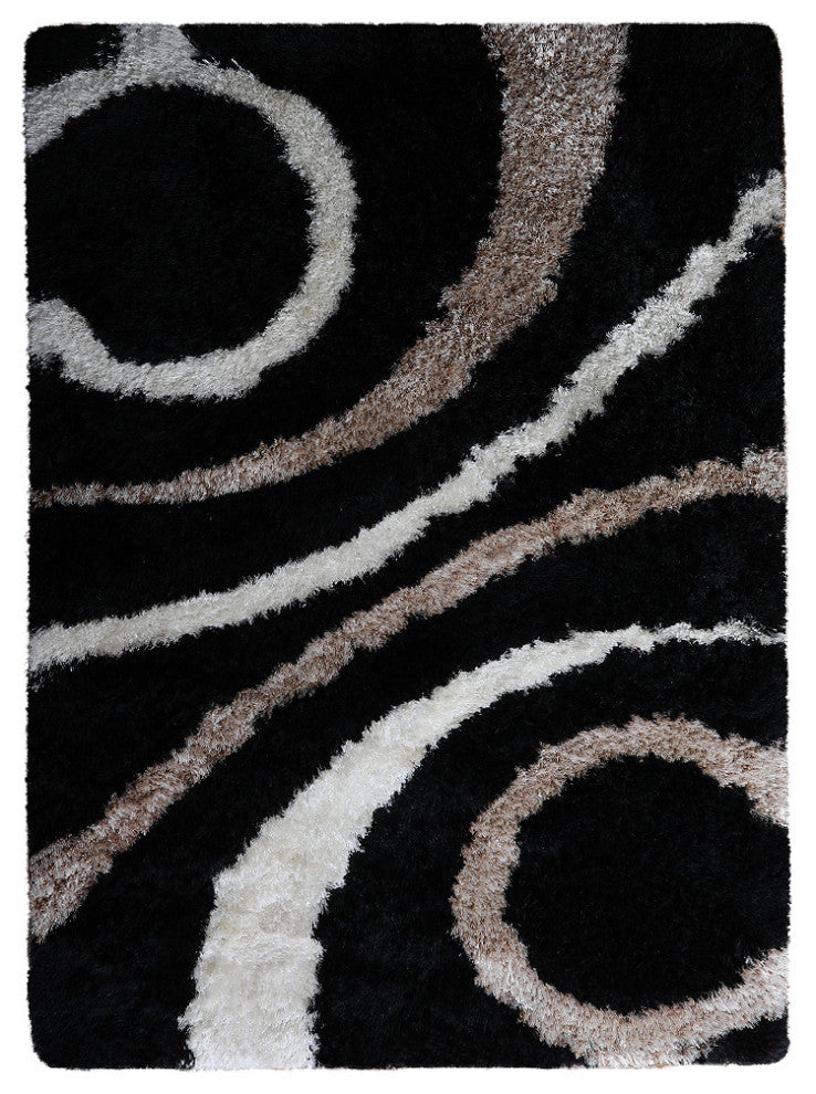 Hand Tufted Shag Polyester Area Rug Geometric Black, [Rectangle] 10'x13'
