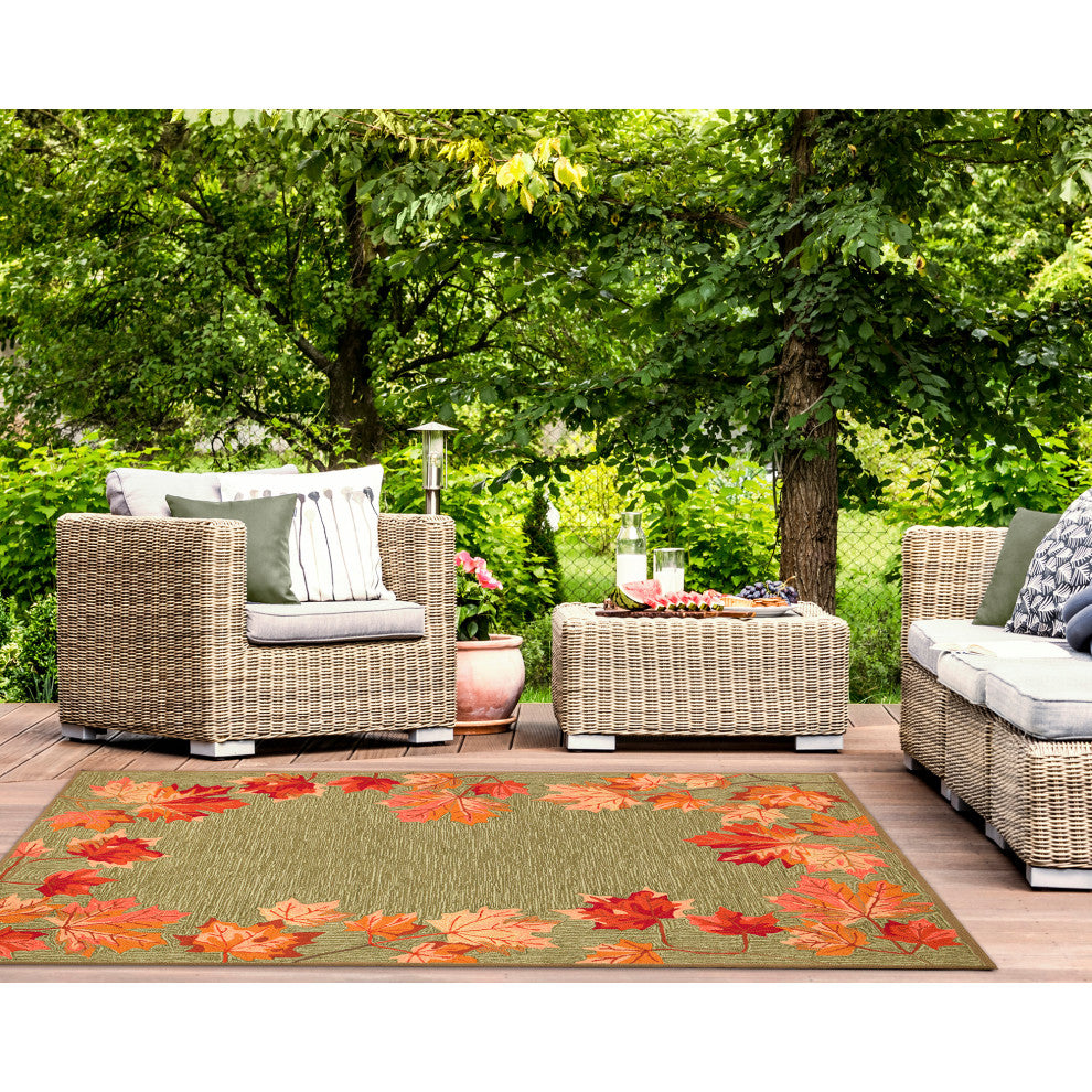 Ravella Falling Leaves Border Indoor/Outdoor Rug Moss 8'3"x11'6"