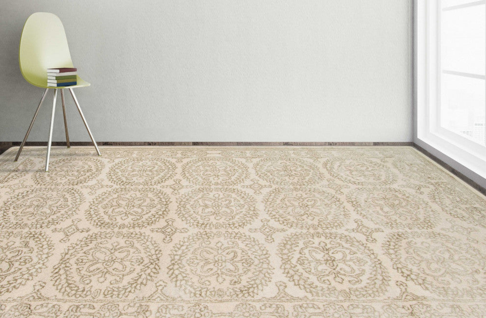 5" X8" X 0.5" Ivory White Wool Area Rug