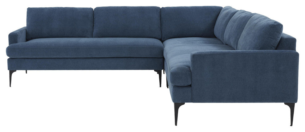 Serena Blue Velvet L-Sectional With Black Legs