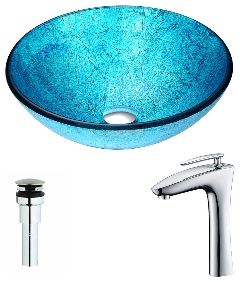 ANZZI Accent Series Deco-Glass Vessel Sink with Crown Faucet