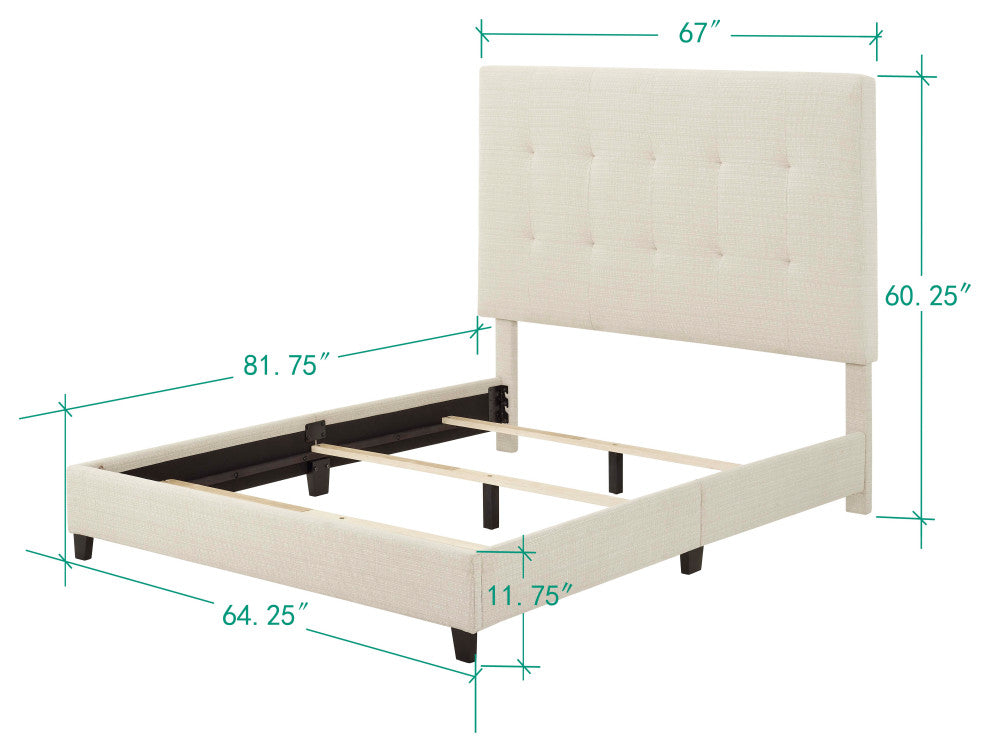 Legends Home Queen Size Beige Tufted Upholstered Platform Bed