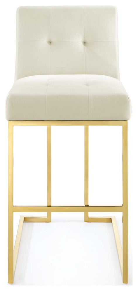 Privy Gold Stainless Steel Performance Velvet Bar Stool Gold Ivory