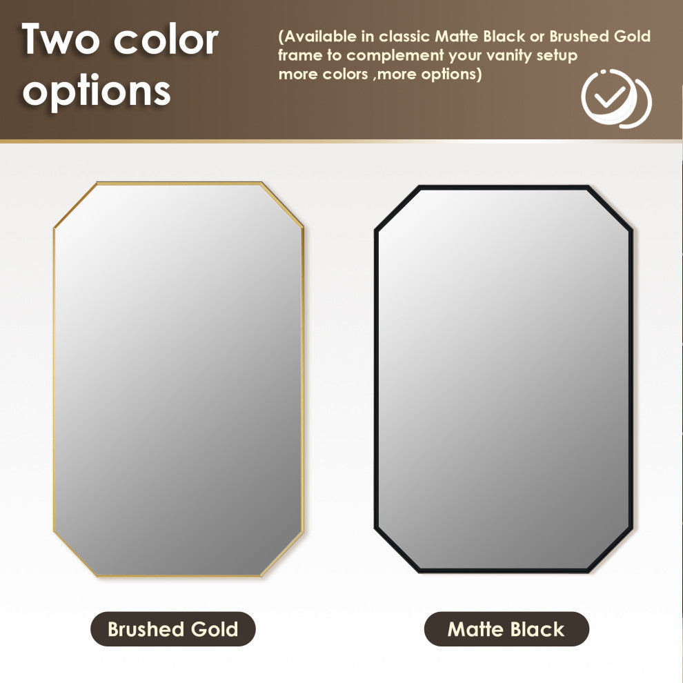 Allure Octagon Framed Bathroom Wall Mirror, Matte Black, 48"