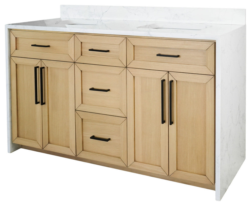 Palisade 60" Bathroom Vanity, Blonde, Engineered Marble, Double