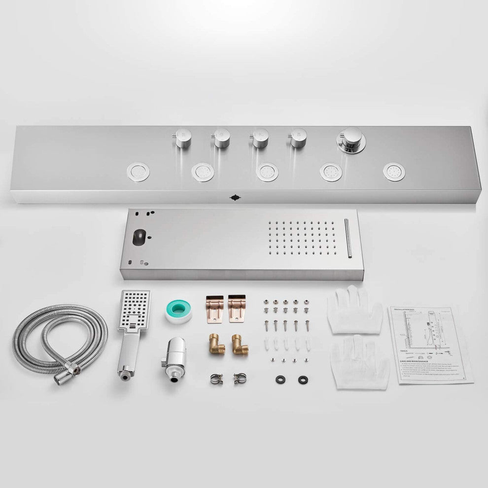Rectangle Wall Mount Stainless Steel Shower Panel In Brushed Stainless Steel