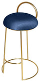 Ring Velvet Upholstered Counter Height Stool with Durable Iron Frame, Navy, Gold Finish
