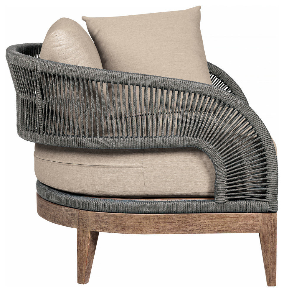 Orbit Outdoor Patio Chair Eucalyptus Wood With Gray Rope/Taupe Olefin Cushions