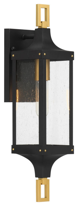 Glendale 1-Light Outdoor Wall Lantern, Matte Black and Weathered Brushed Brass