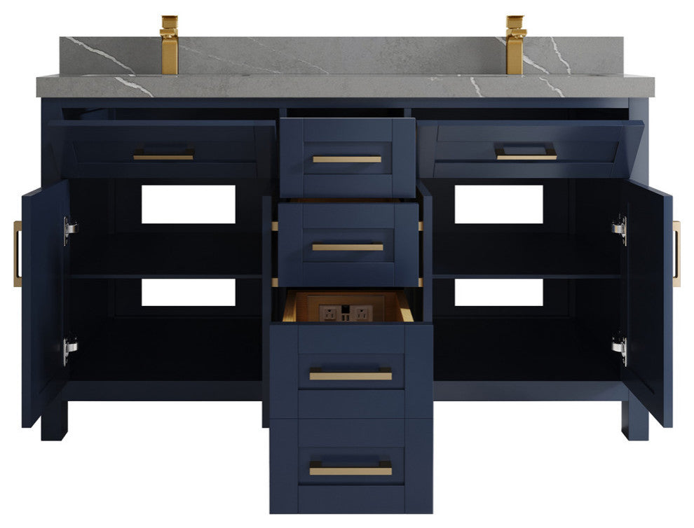Cambridge 60 Double Bathroom Vanity in Hale Navy Blue 2" Piatra Gray
