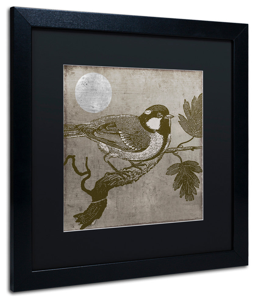 Color Bakery 'Moon Bird' Art, Black Frame, Black Matte, 16"x16"