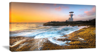 Lighthouse on Beautiful Seashore, Oversized Seashore Wall Art on Canvas, 60"x28"