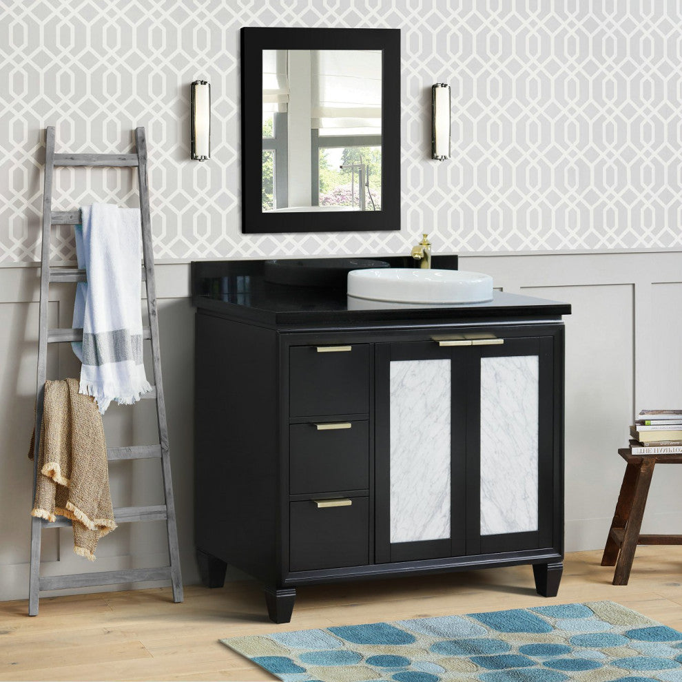 43" Single Vanity, Black Finish With Black Galaxy