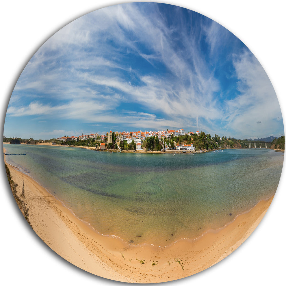Portuguese Maritime Village Panorama, Seashore Disc Metal Artwork, 11"