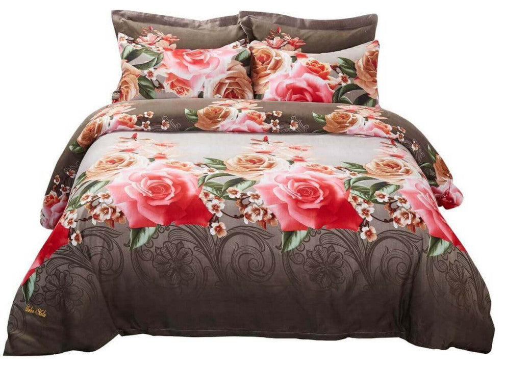 Duvet Cover Set, Queen size Floral Bedding, Dolce Mela Rose Medley DM708Q