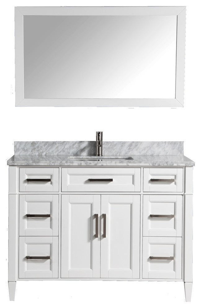 Vanity Set With Carrara Marble Top, 48", White, Led Touch-Switch Mirror