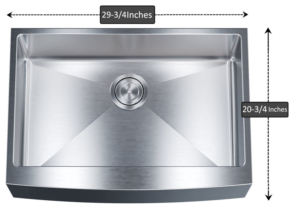 Dowell Apron Farmer Undermount Single Bowl Stainless Kitchen Sink - Small Radius, 27w X 16l X 9d