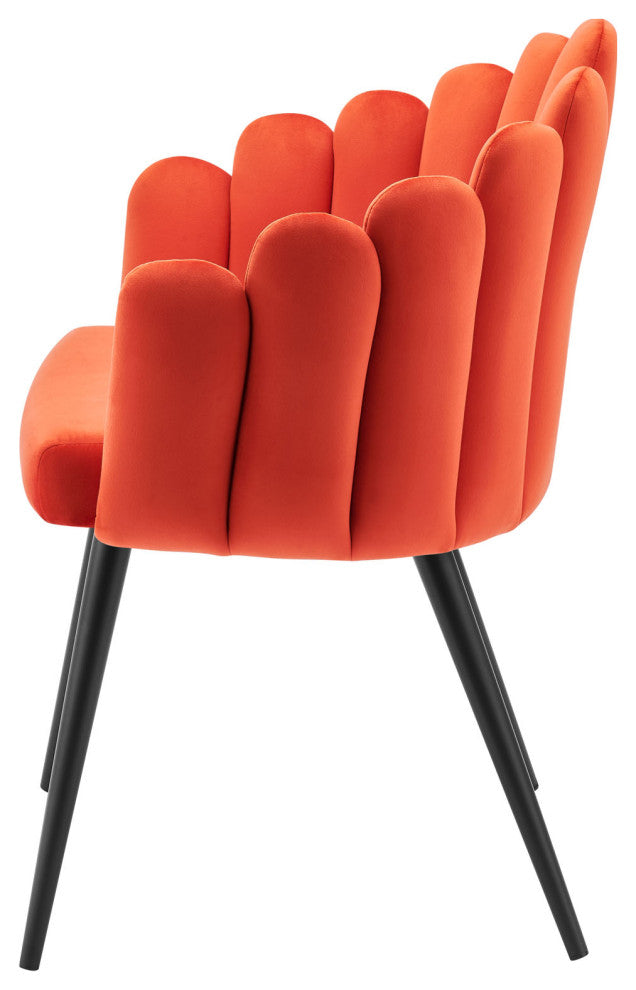Dining Chair, Set of 2, Orange Black, Velvet, Modern, Cafe Bistro Hospitality