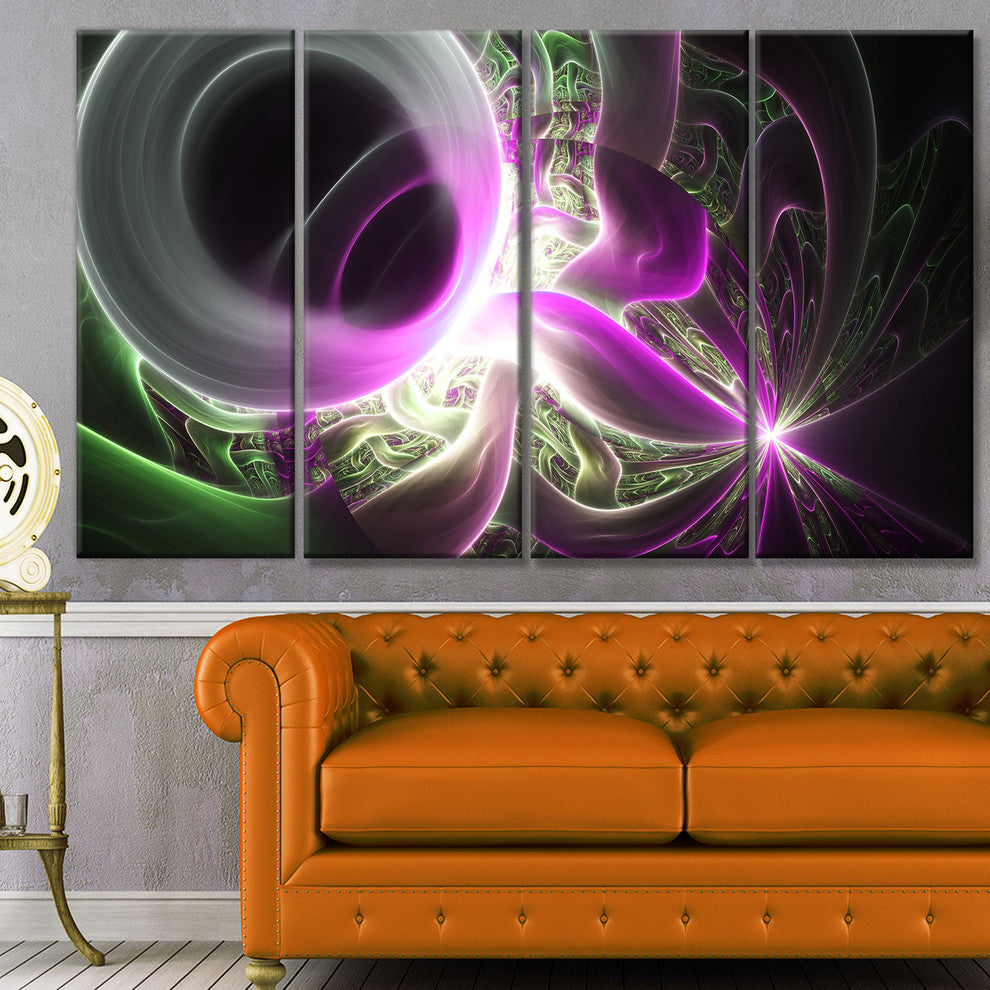 Light Purple Designs on Black, Abstract Wall Art Canvas, 48"x28", 4 Panels