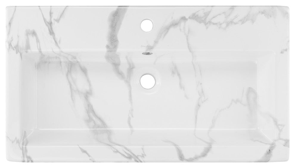Voltaire Wide Rectangle Wall Hung Sink, White Marble