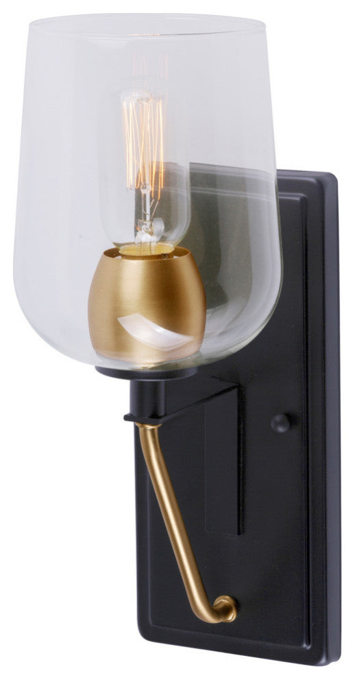 1-Light Clear Glass Wall Sconce, Black and Soft Gold
