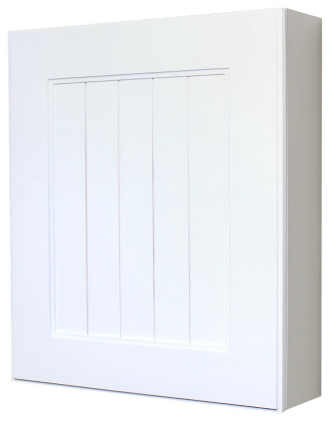 White Shaker Style Wall-Mount Medicine Cabinet, Shaker White Beadboard Panel