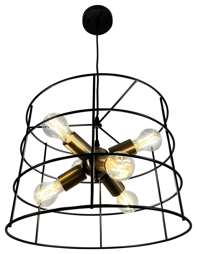 Nicte 6-Light Brass and Black Cage Chandelier