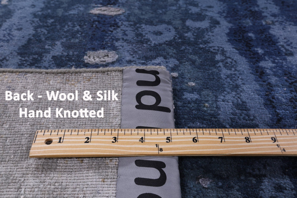 Abstract Hand-Knotted Wool and Silk Rug 7' 10" X 10' 1" Q9054