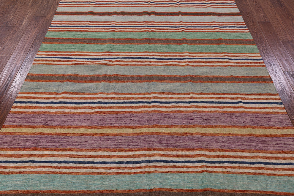 6' 5" X 9' 7" Flat Weave Kilim Wool On Wool Rug - Q12596