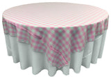 LA Linen Square Gingham Checkered Tablecloth, White and Pink, 72"x72"