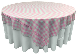 LA Linen Square Gingham Checkered Tablecloth, White and Pink, 72"x72"