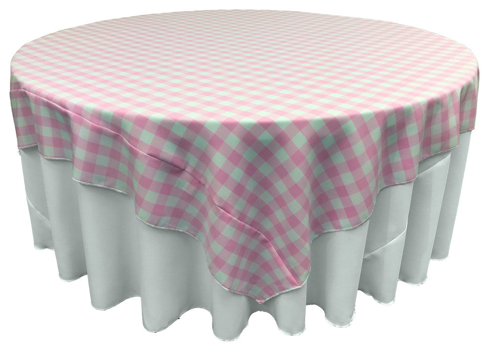 LA Linen Square Gingham Checkered Tablecloth, White and Pink, 72"x72"