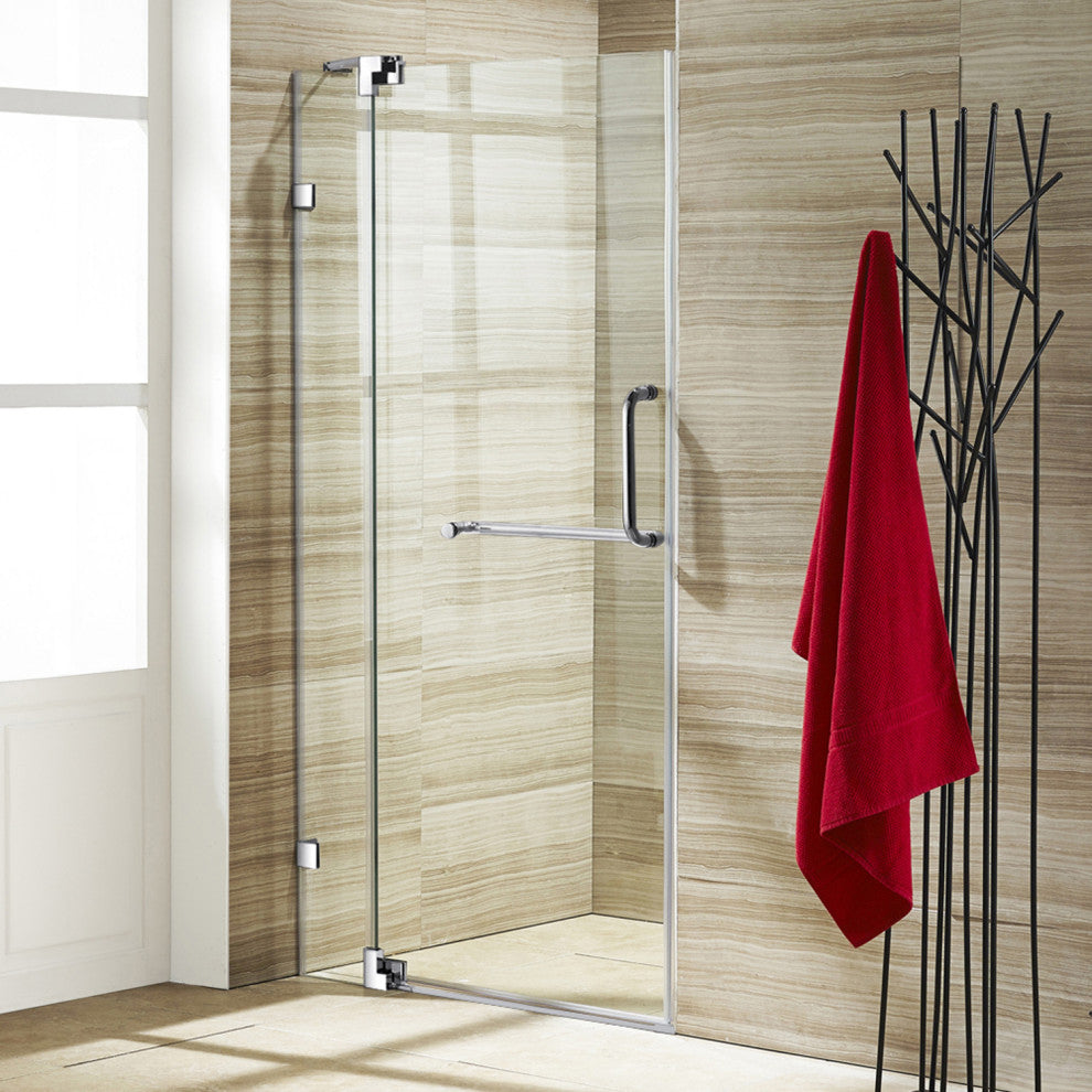 VIGO Pirouette 30" to 36" W x 72" H Frameless Pivot Shower Door, Chrome, Clear Glass