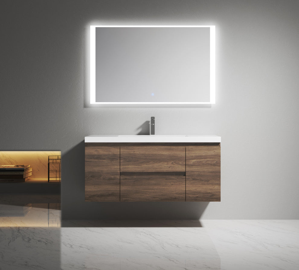 Alma-Pre 48"³ Wall Mounted Vanity With Integrated Sink, Ebony Brown
