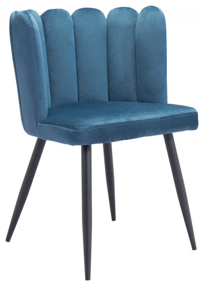 Set of Two Blue Velvet Glam Clam Dining Chairs