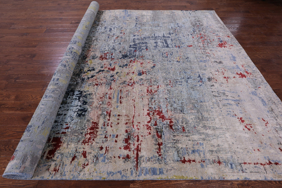 Abstract Wool & Silk Hand Knotted Rug 8' 10" X 11' 10" - Q15544