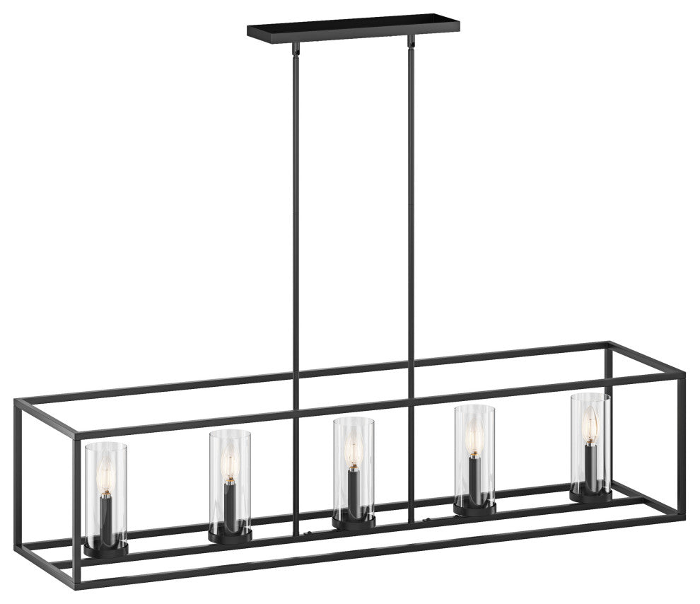 Farmhouse 5-Light Metal Frame Kitchen Island Chandelier with Glass Shades