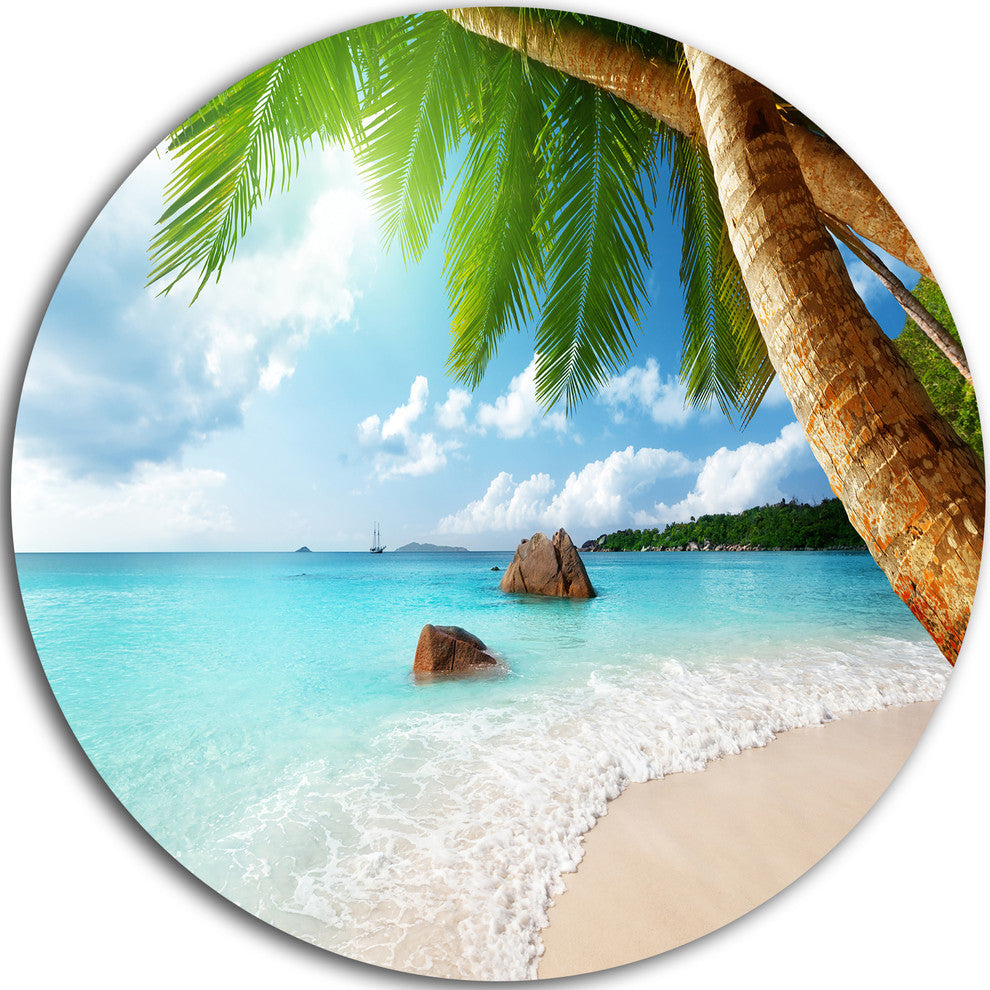 Praslin Island Seychelles Beach, Seashore Photo Disc Metal Artwork, 23"