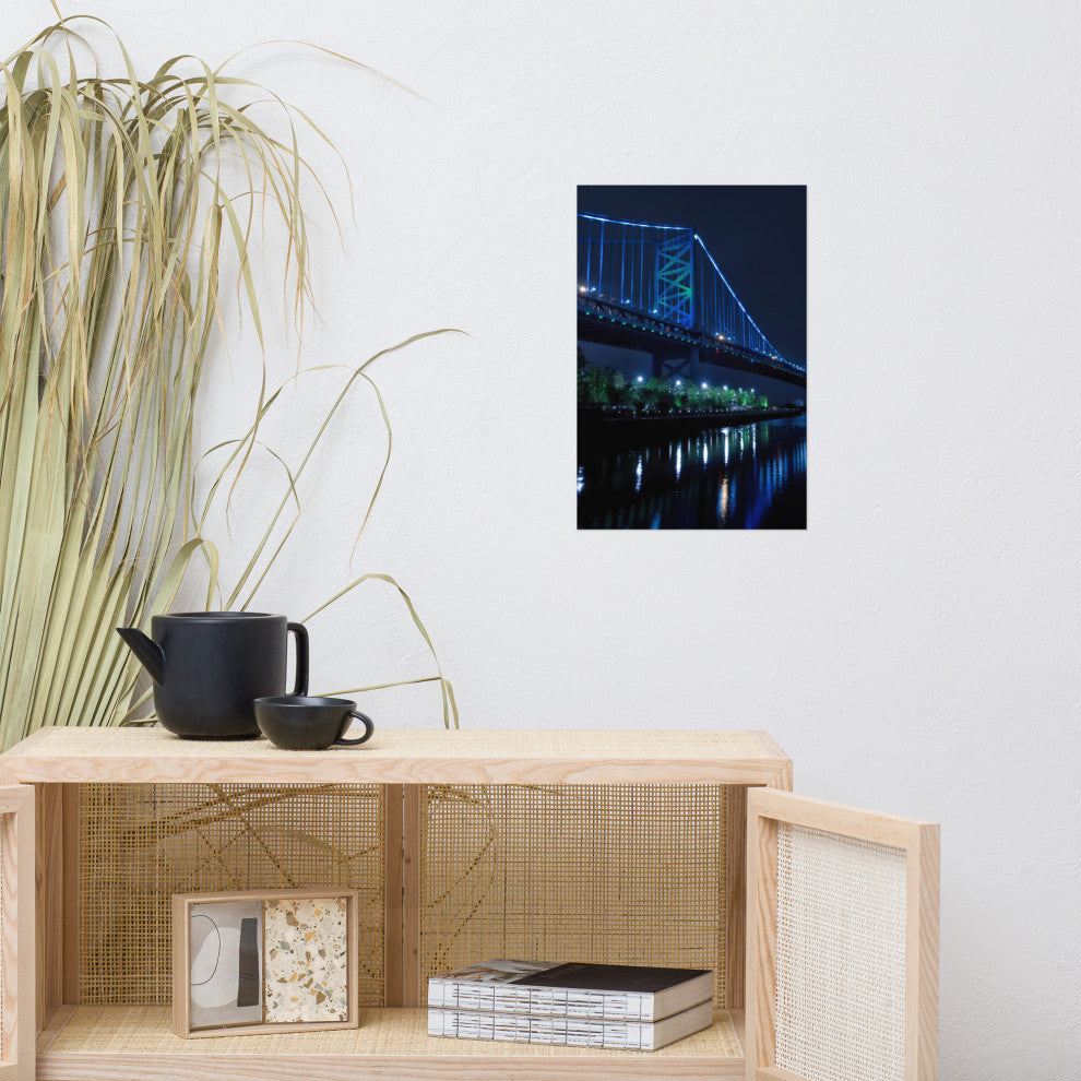 The Ben Franklin Bridge 3 Night Urban Landscape Photo Unframed Wall Art Print, 12" X 18"