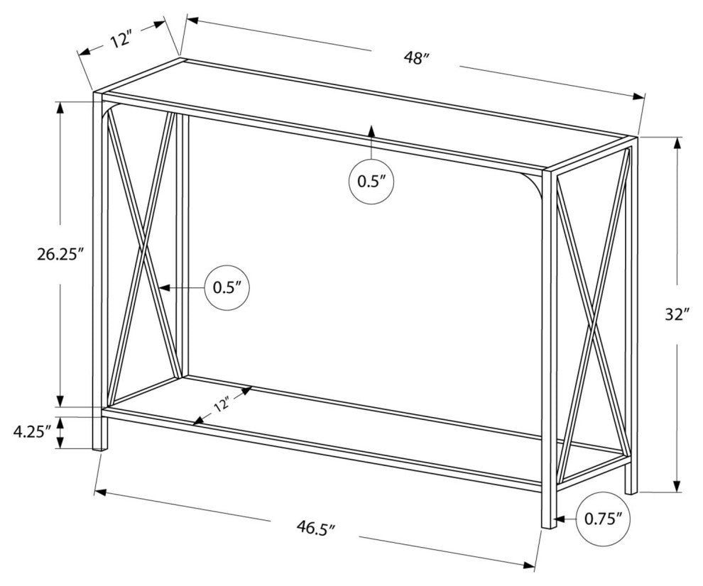 HomeRoots 12" x 48" x 32" Dark Taupe Finish and Black Metal Accent Table