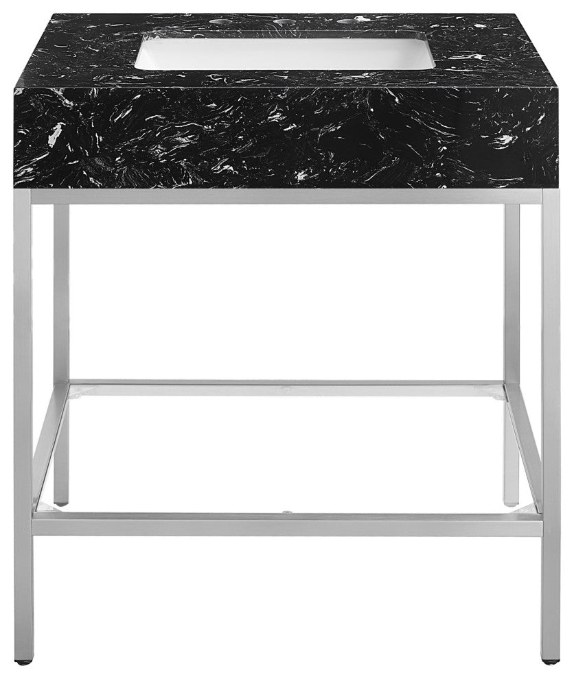 Marmo Bathroom Vanity, Black, 30" Wide, Satin Chrome Finish