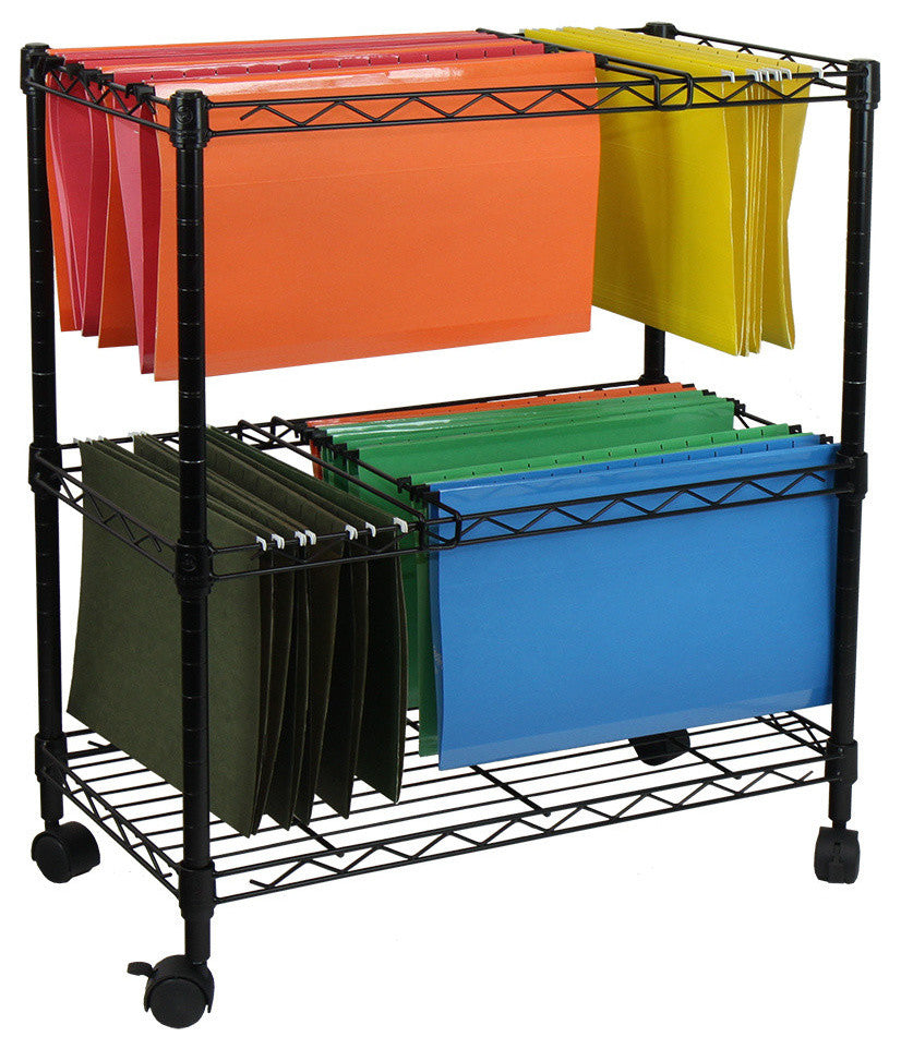 Oceanstar Portable 2-Tier Metal Rolling File Cart, Black