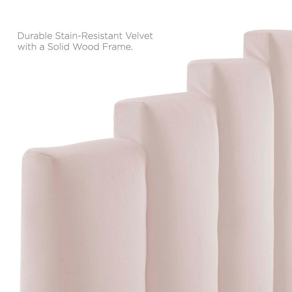 Platform Bed Frame, Full Size, Velvet, Pink, Modern Contemporary, Bedroom Master
